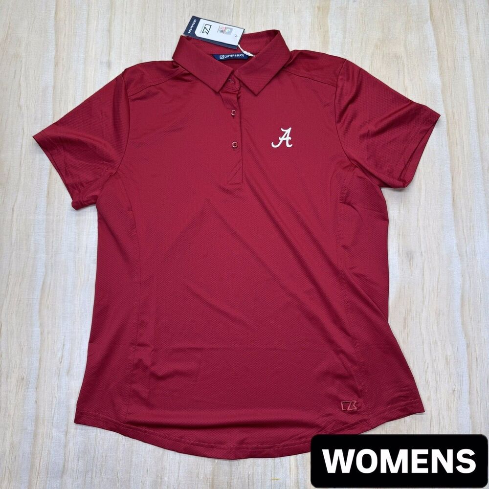 NEW Alabama Crimson Tide WOMENS Cutter Buck Prospect Eco Textured Polo Shirt LG